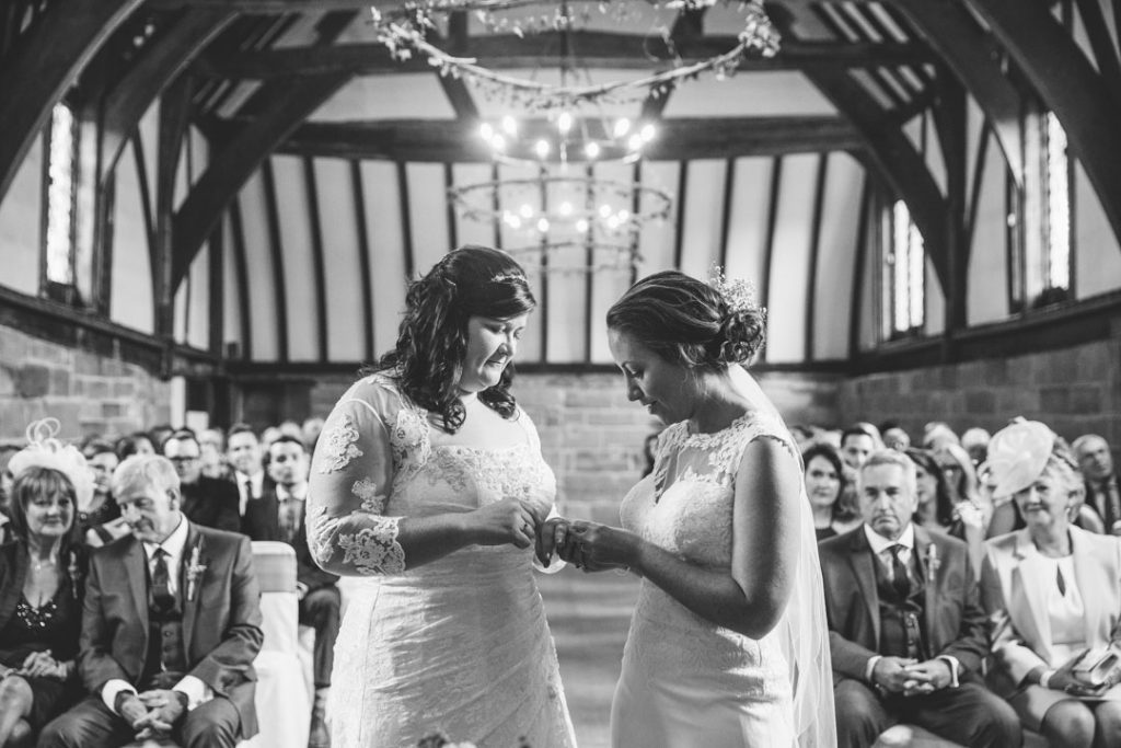 Brides exchanging rings, Lord Leycester Hospital, Warwick