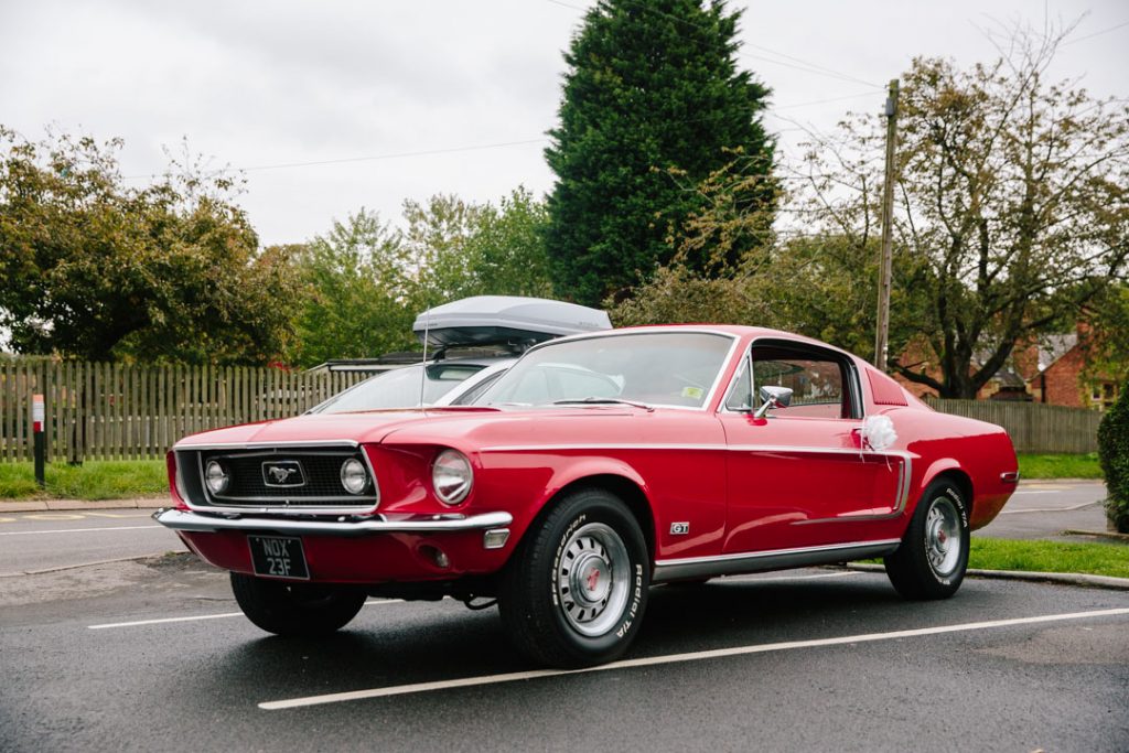 Wedding car, red Mustang
