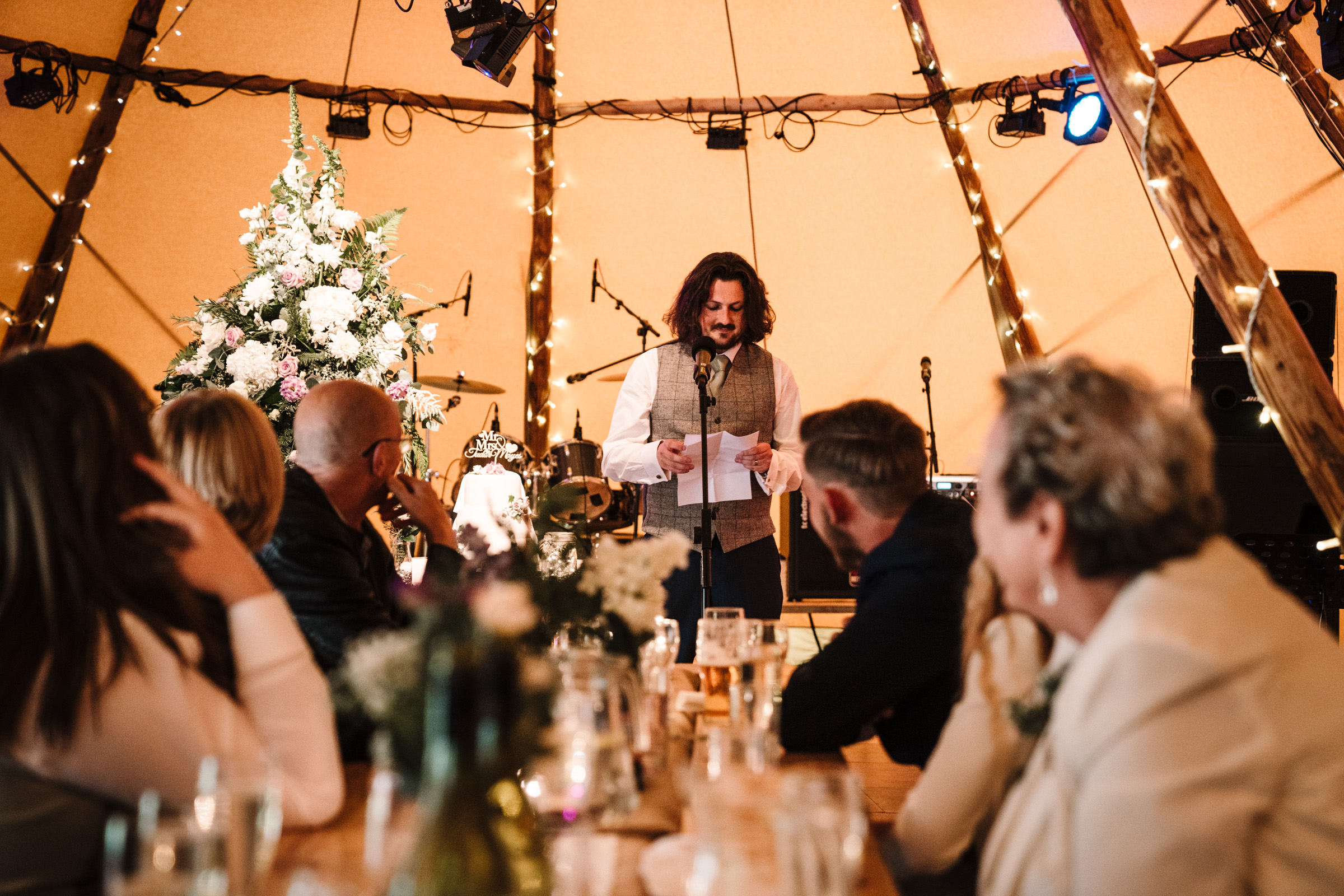 groom giving wedding speech at wedding- castle Bromwich hall gardens