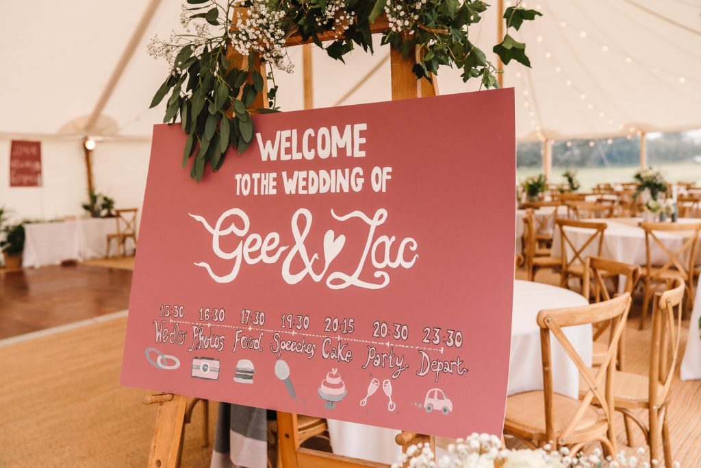 wedding sign in marquee