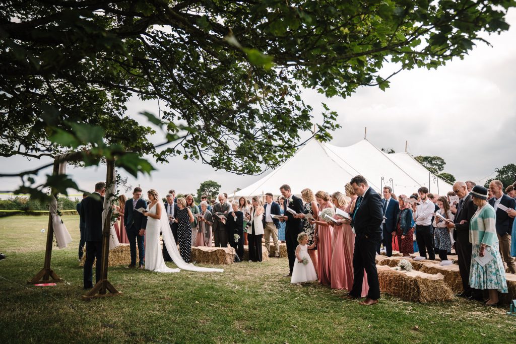 Outdoor wedding ceremony at Cattows Farm 